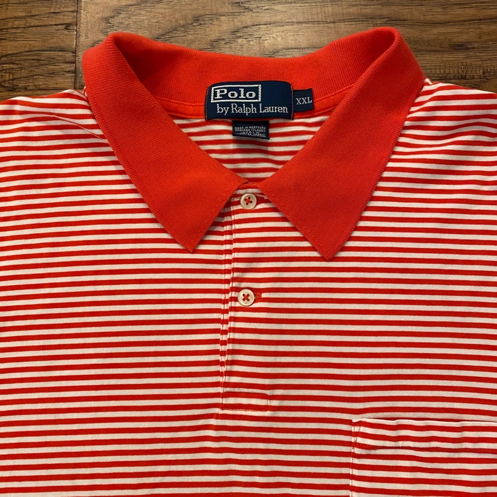 Polo Ralph Lauren Polo Shirt Mens XXL Salmon Pink White Striped Pocket Pony Logo
